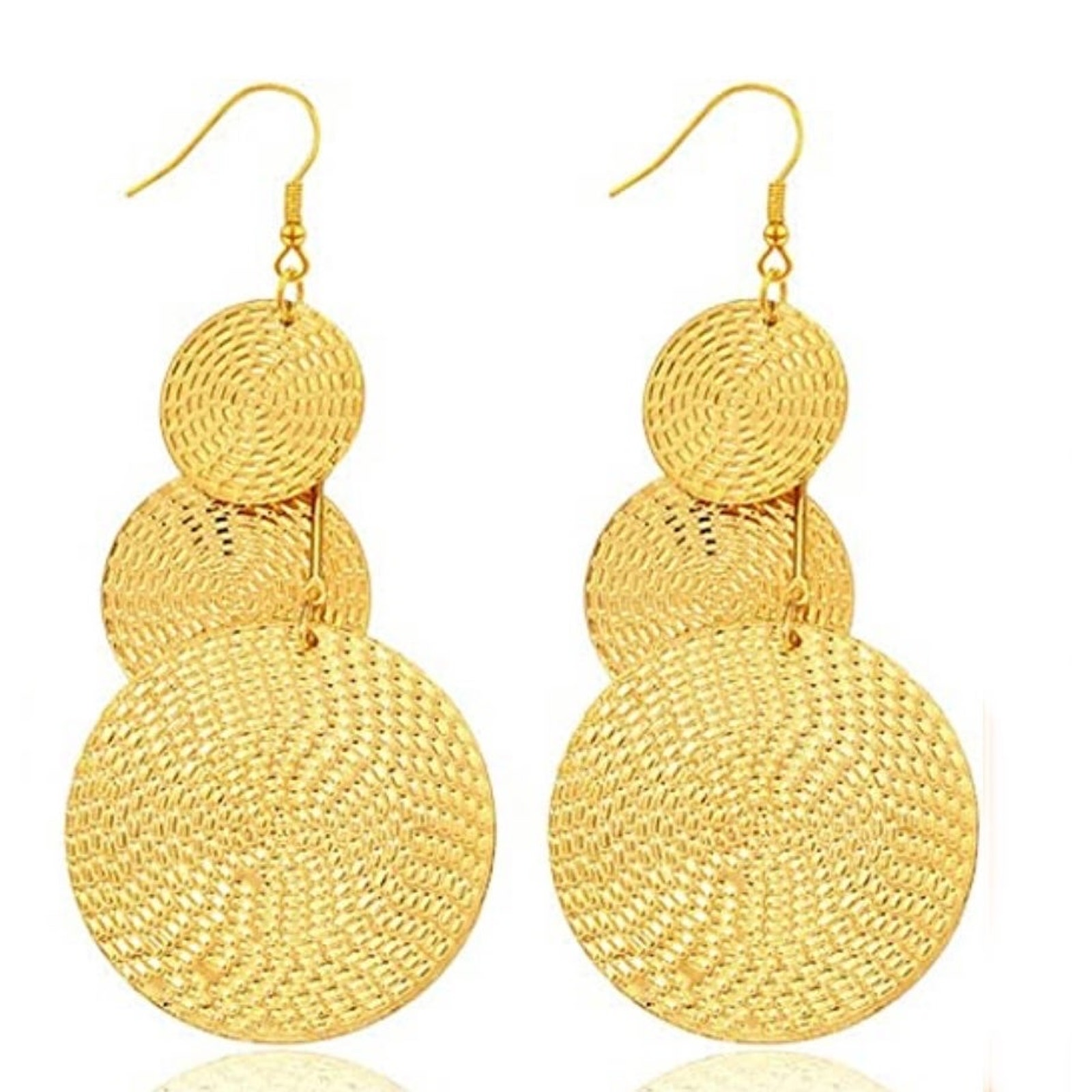 Gold Textured Drop Circle Earrings 8$